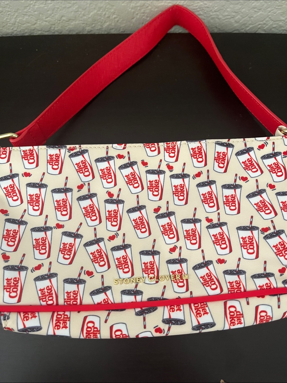 Stoney Clover Lane Red & Cream Diet Coke Print Shoulder Bag with Gold Logo